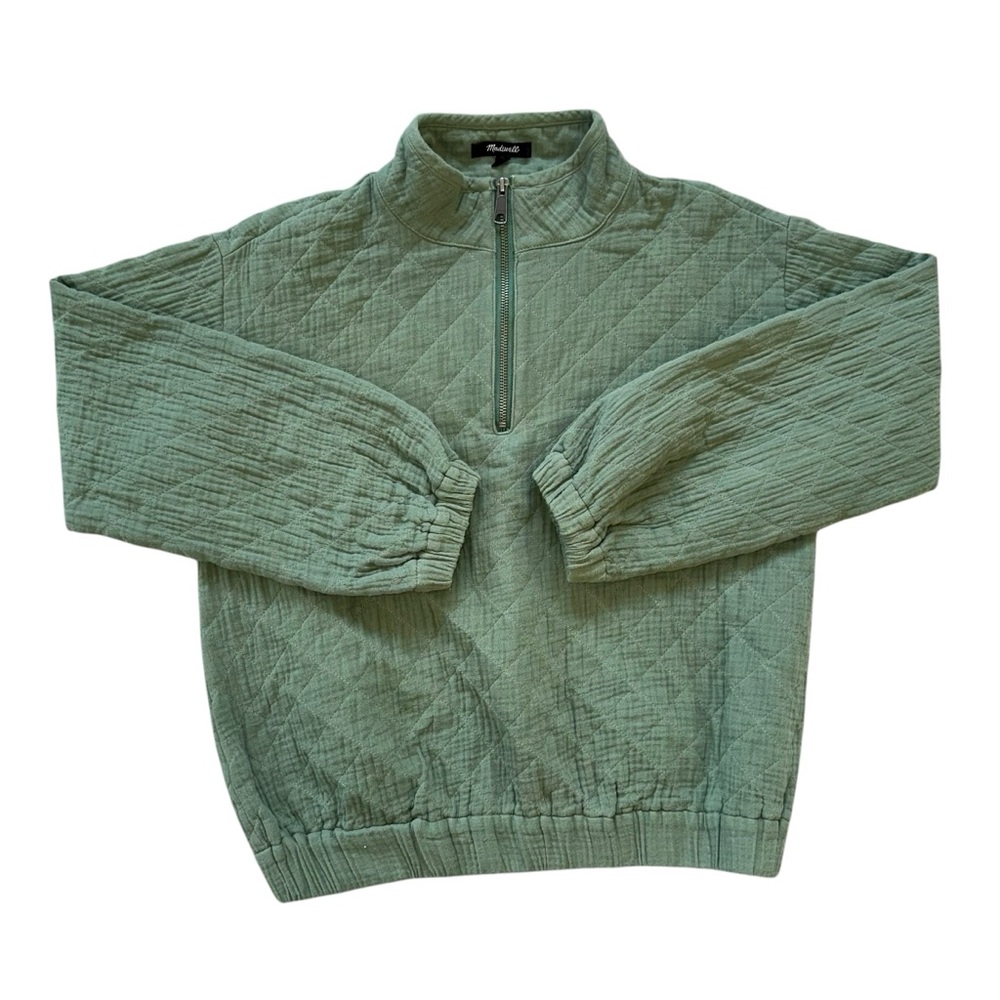 Madewell Green Quilted Jacquard 1/2 Zip Pullover Sweater Cotton Boho Top Size XS